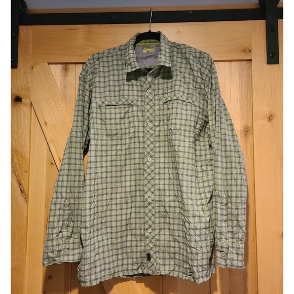 Cabela's Vented Fishing Button Shirt Men's XL Regular Plaid Green Long Sleeve - Picture 1 of 12